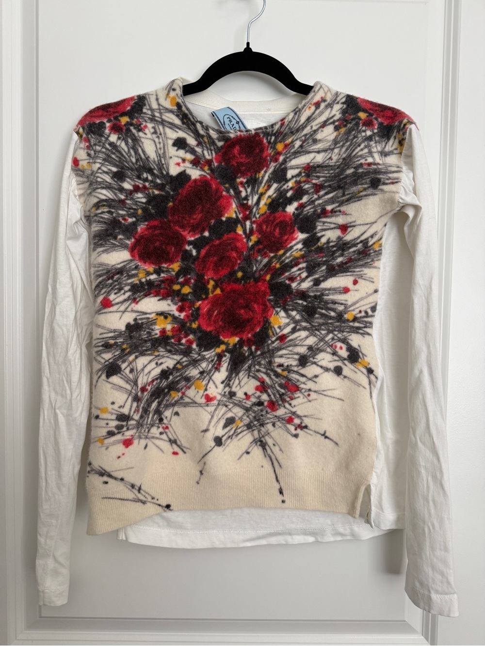 PRADA Mixed Media Floral Pullover Sweater | Miuccia Prada's FW17 Collection